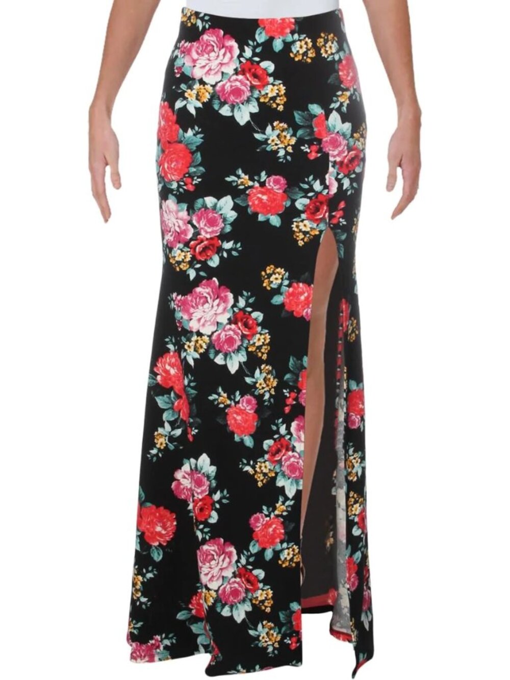 Bee Darlin Juniors Knit Floral Print Maxi Skirt,1-Piece